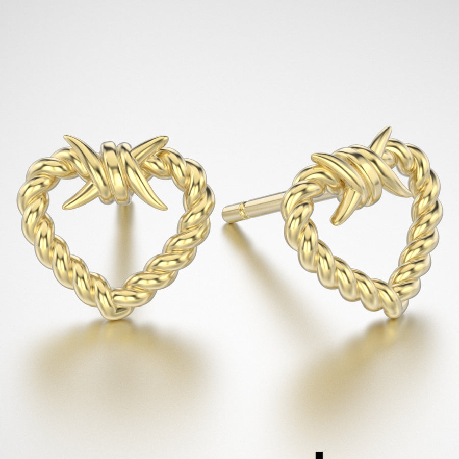 Solid Gold Barbwire Heart Earring