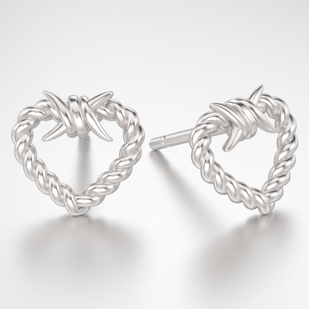 Solid Gold Barbwire Heart Earring
