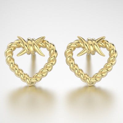 Solid Gold Barbwire Heart Earring