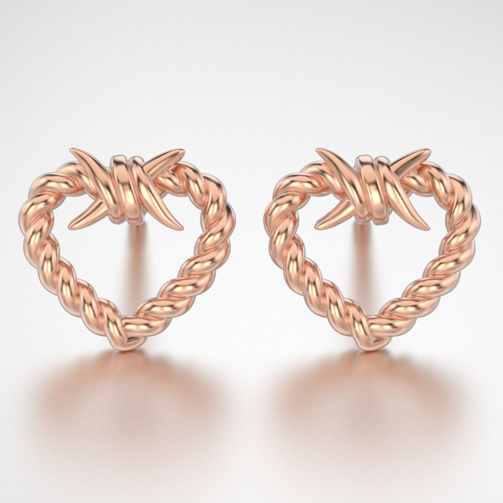 Solid Gold Barbwire Heart Earring