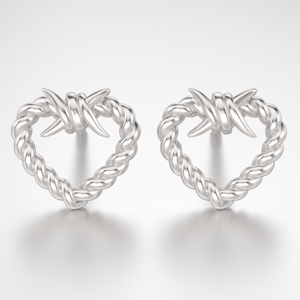 Solid Gold Barbwire Heart Earring