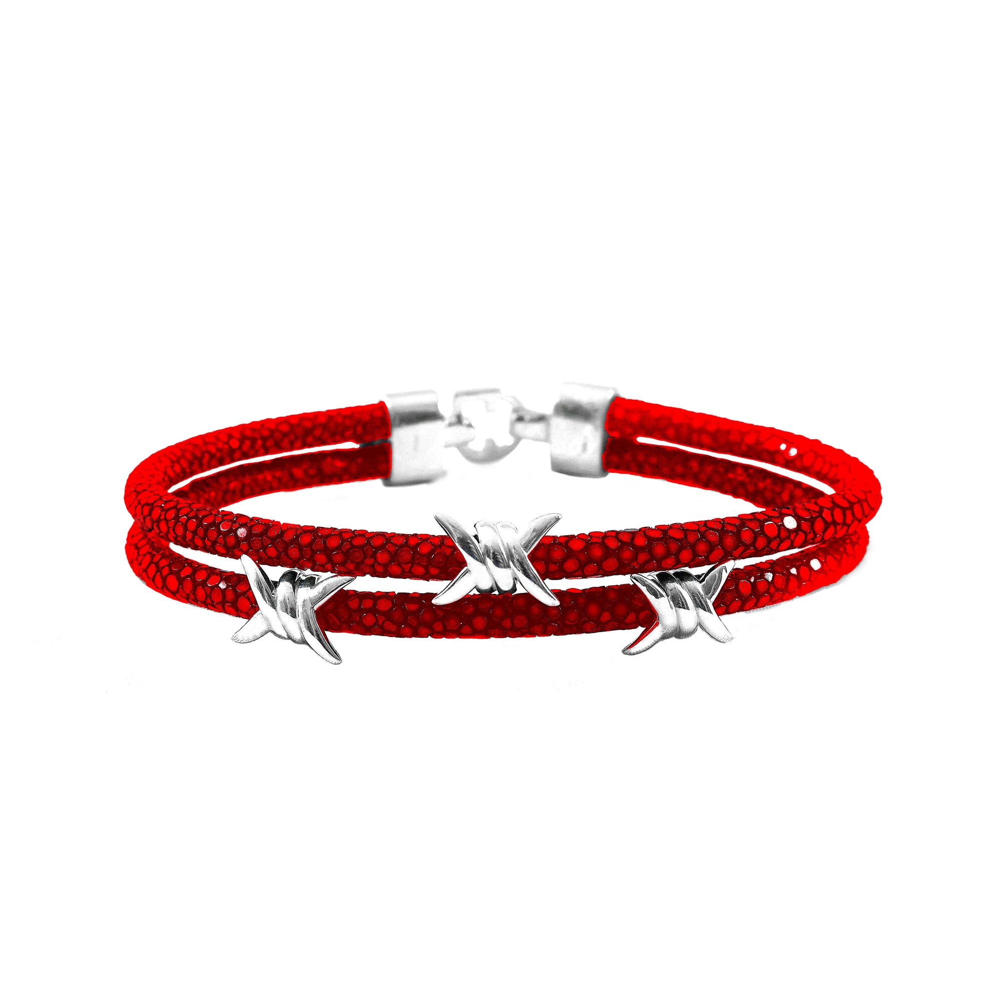 Womens's Red Stingray Bracelet with Pure Silver Barbwire Style Accent